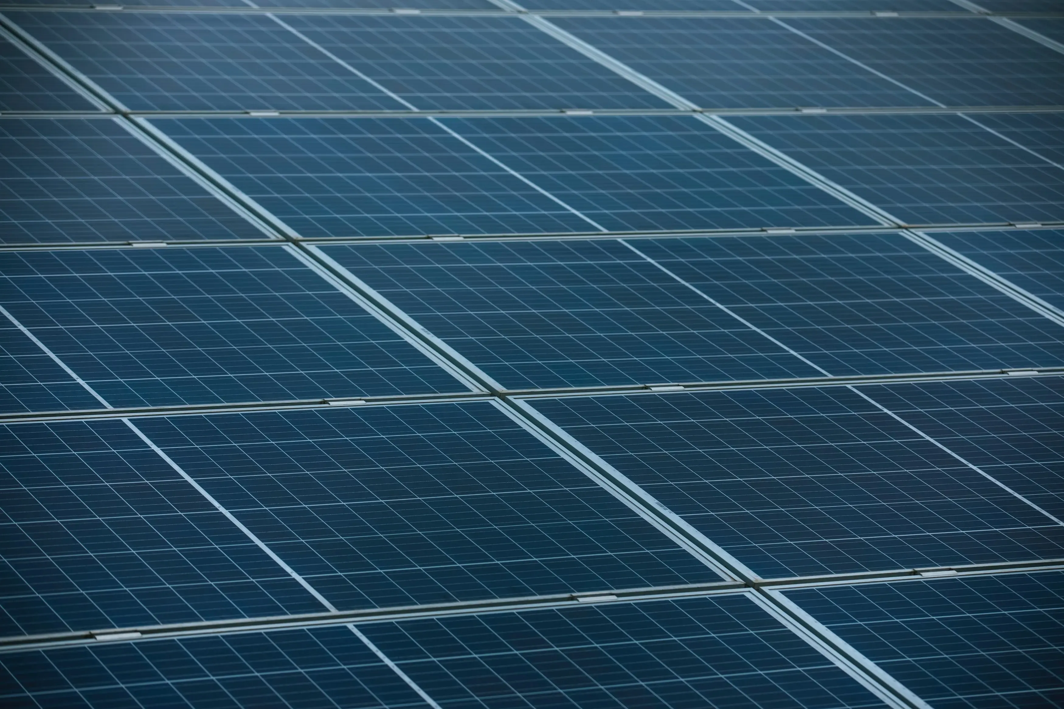 Pannelli fotovoltaici per energia solare sostenibile Primo piano di pannelli solari fotovoltaici disposti in file ordinate per la produzione di energia rinnovabile